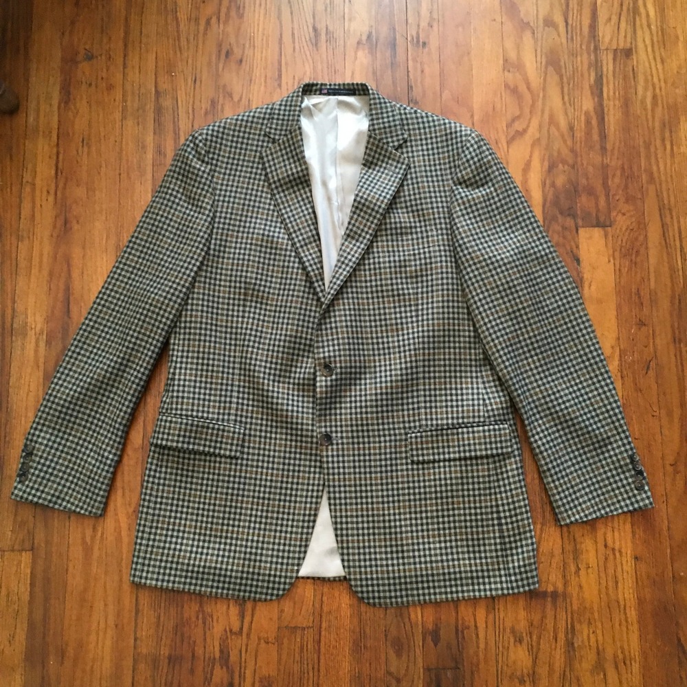 Hart Schaffner Marx Men's Blazer 46L Loro Piana Cashmere Plaid Checked USA Made